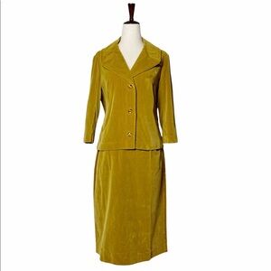 Vintage 50s Majestic Mustard Velvet Skirt & Top Suit Set